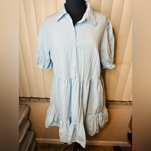 Roylamp Light Blue Button-Up Tiered Cotton Sundress Blend Dress Size XL